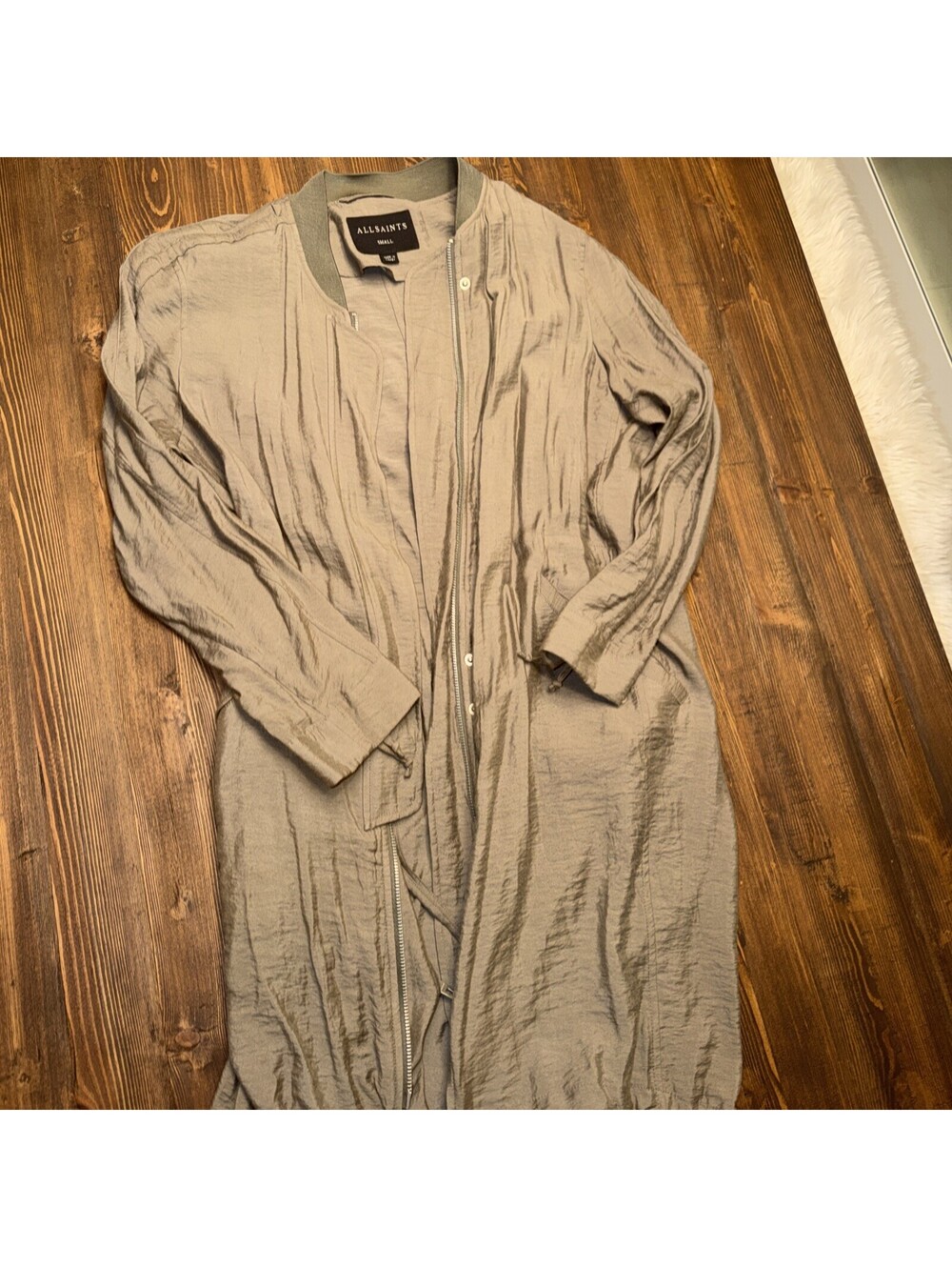 All Saints Elio Parka Knee Length, Drawstring,Small,Relax Fit, Khaki Green